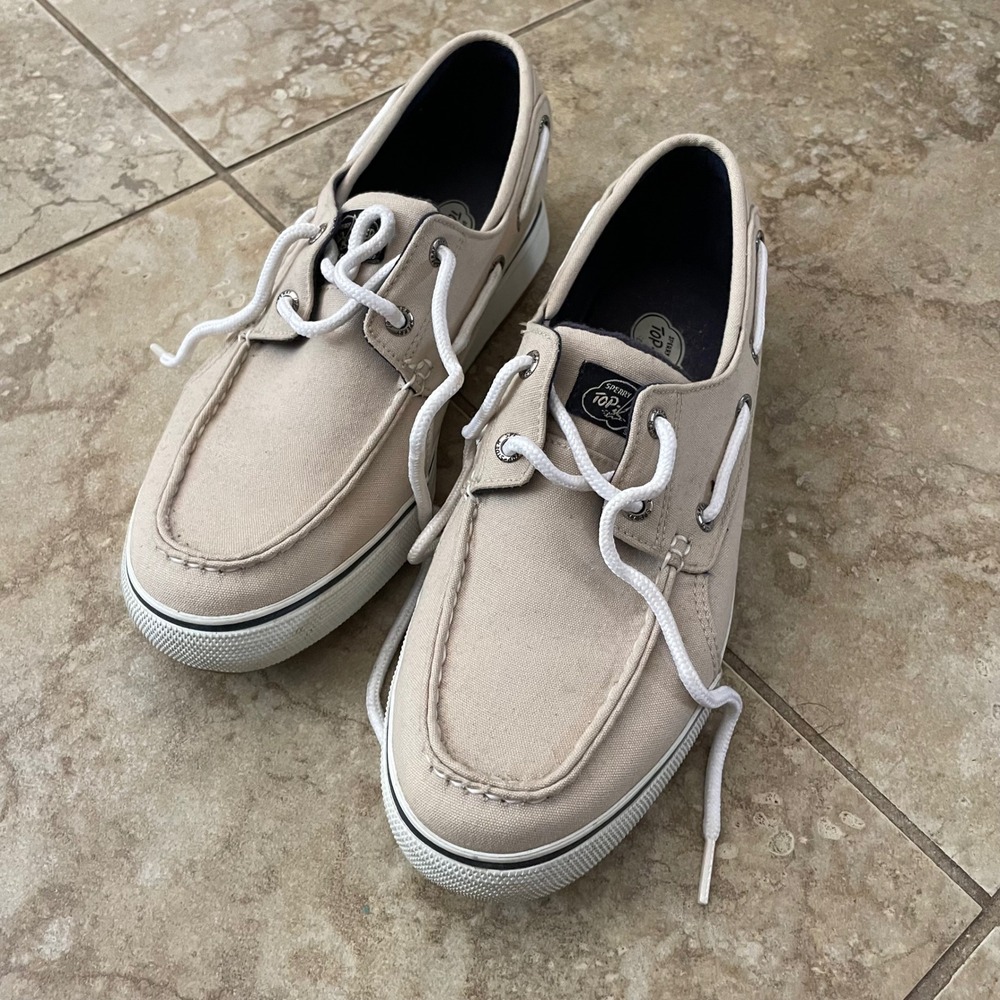 Sperry Top-Sider Mens 9.5 Beige Canvas Boat Shoes 0777144 A4-CH17 Neutral Casual